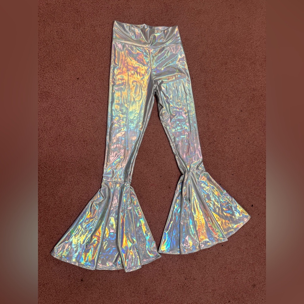 New small metallic holographic stretchy flair leggings pants rave festival